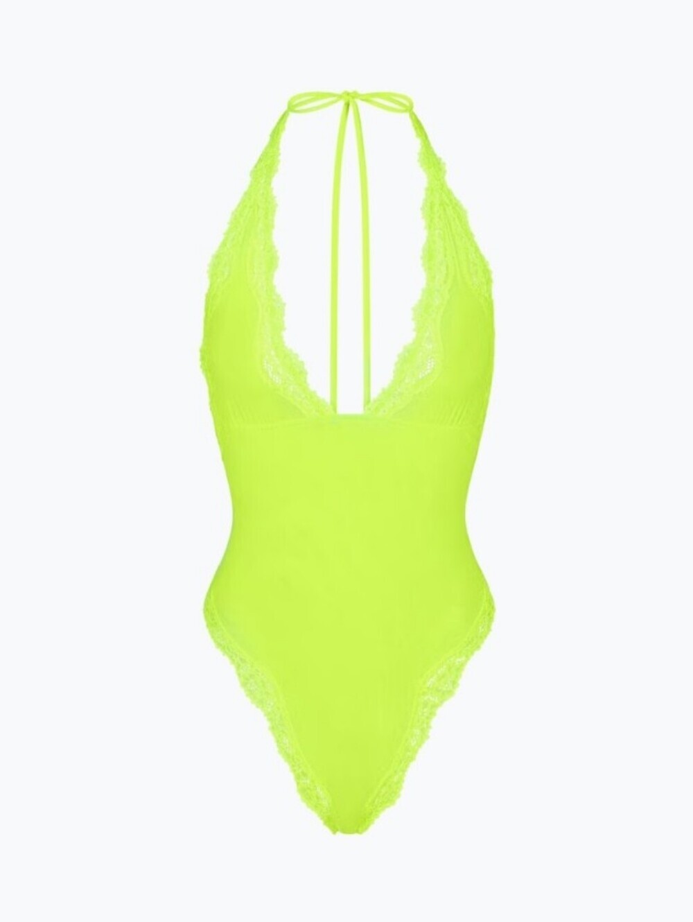 SKIMS Summer Mesh Lace Plunge Bodysuit Highlighter Green XXS NWT